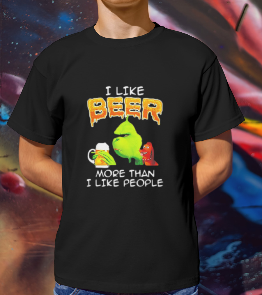 Grinch I Like Beer More Than I Like People With Dog Iconic T-Shirt