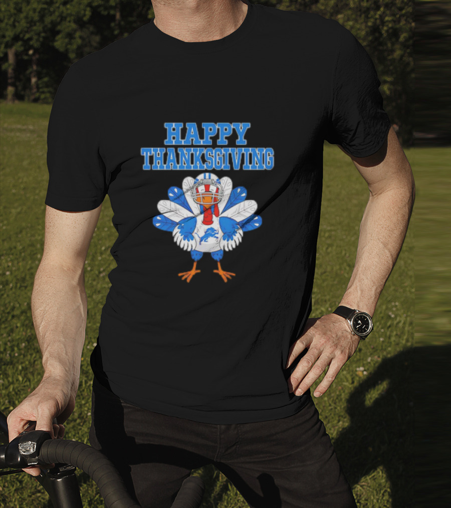 Happy Thanksgiving Detroit Lions Turkey Football Fan T-Shirt