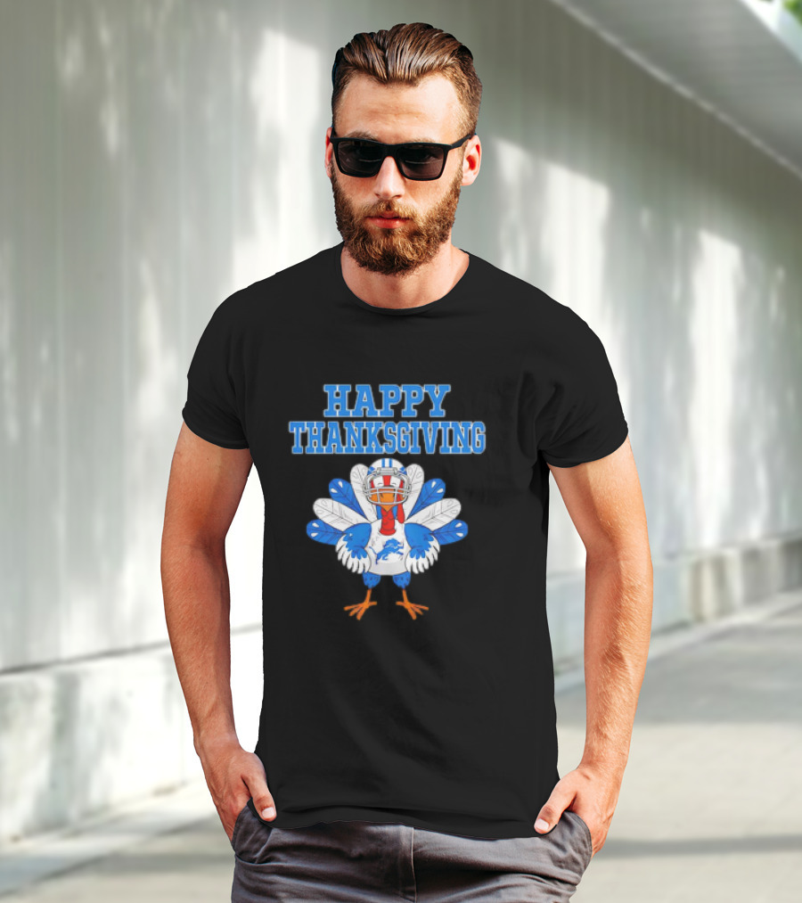 Happy Thanksgiving Detroit Lions Turkey Football Fan T-Shirt