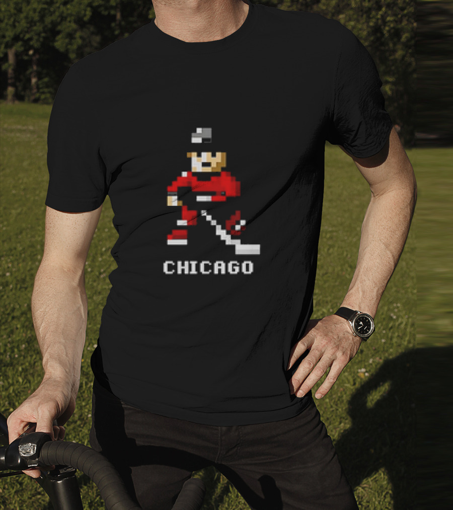 Chicago Retro 8-bit Hockey Player T-Shirt