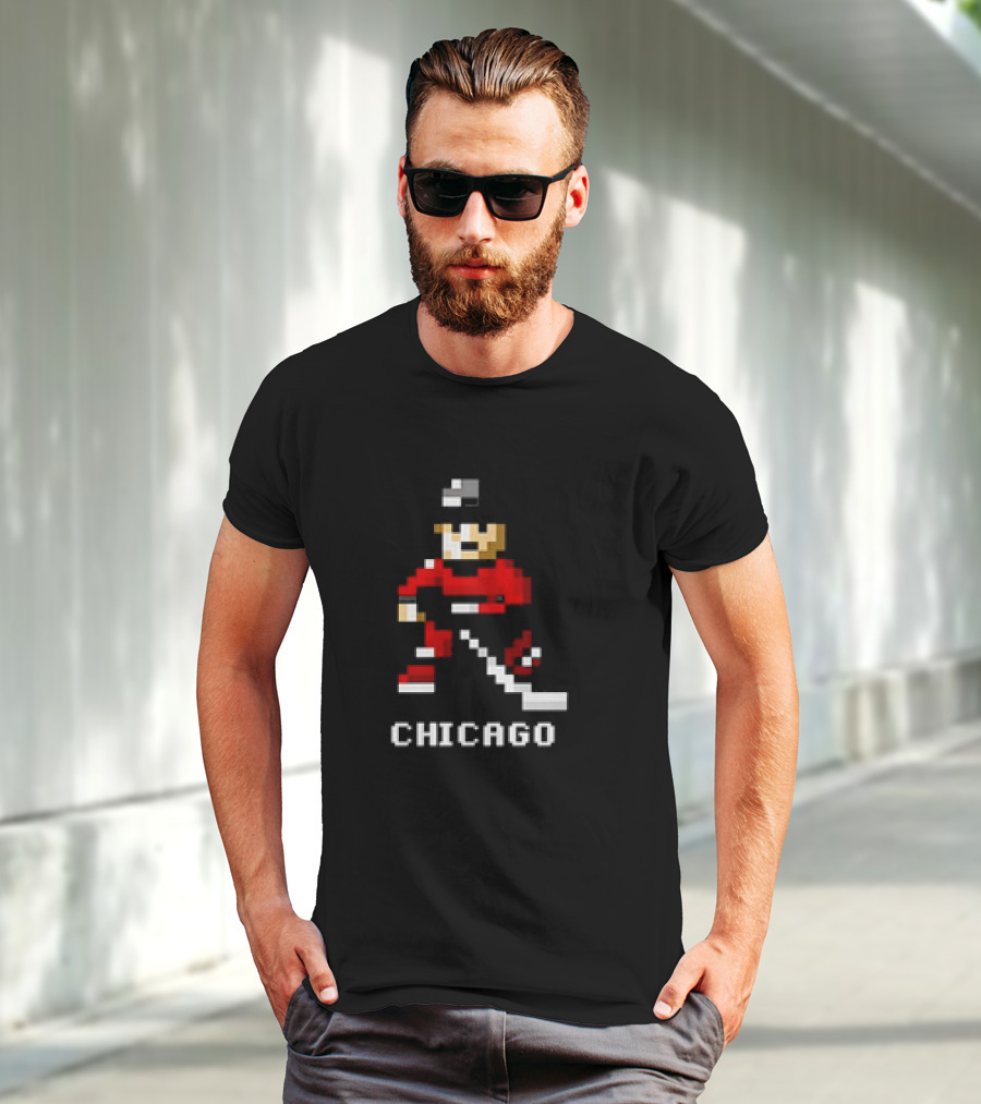 Chicago Retro 8-bit Hockey Player T-Shirt