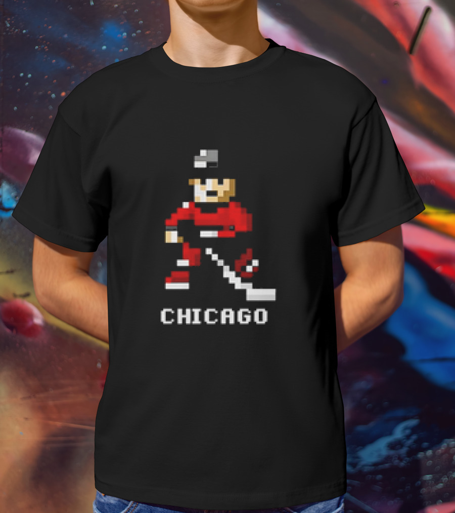 Chicago Retro 8-bit Hockey Player T-Shirt