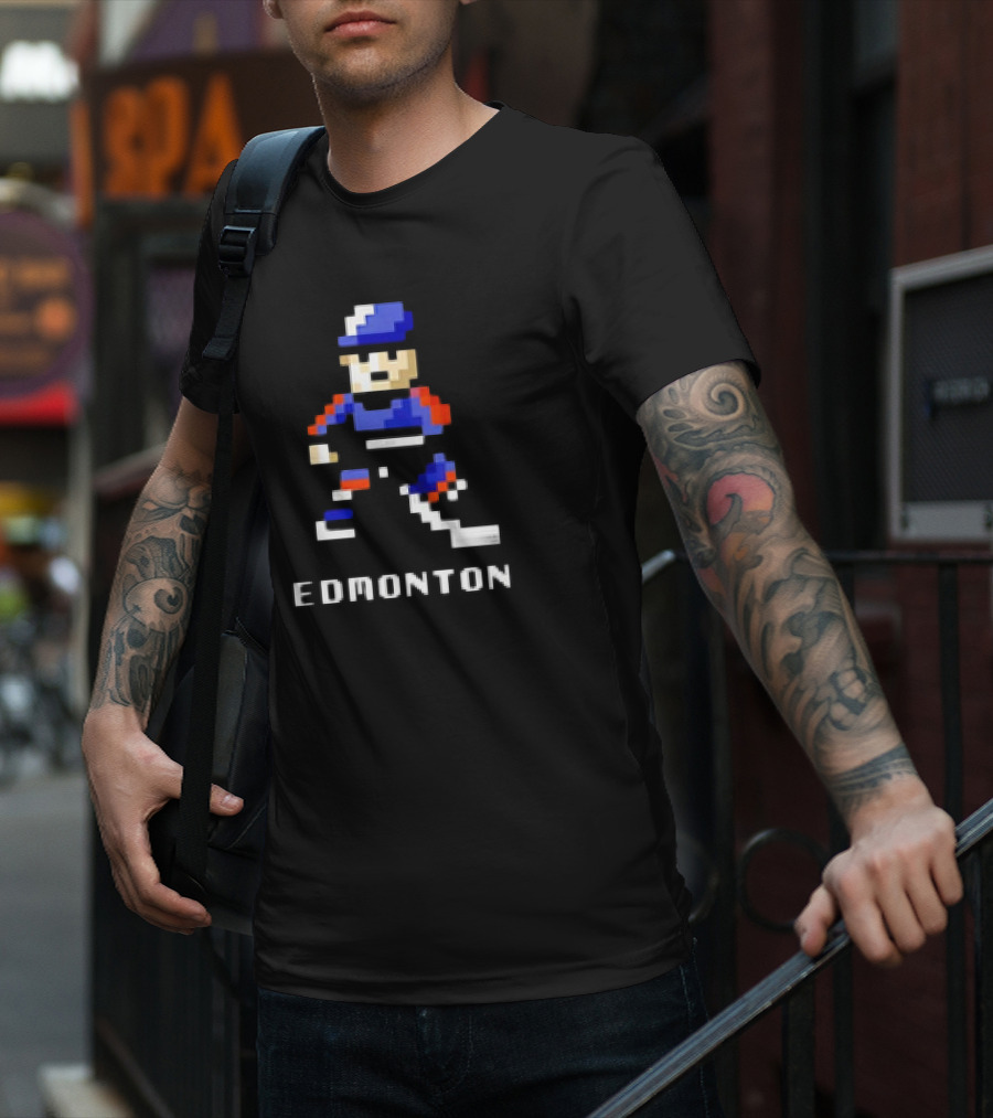 Edmonton Hockey 8-Bit Pixelated Player T-Shirt