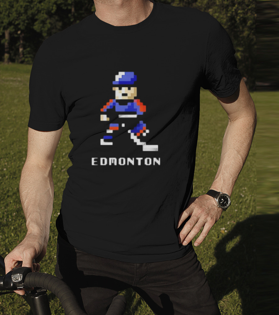 Edmonton Hockey 8-Bit Pixelated Player T-Shirt