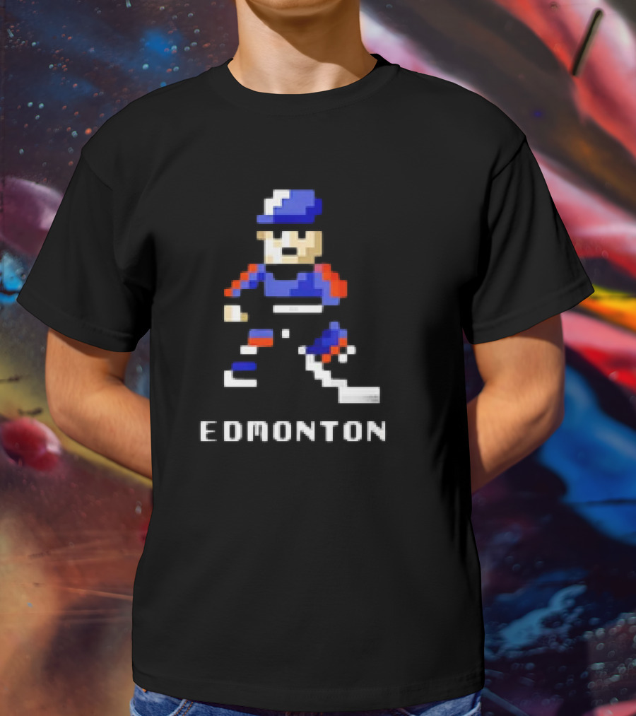 Edmonton Hockey 8-Bit Pixelated Player T-Shirt