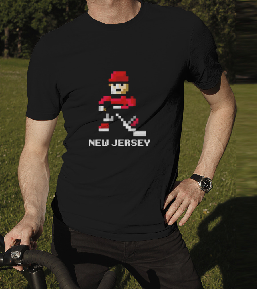 New Jersey Hockey Retro 8-Bit Pixel Art Player T-Shirt