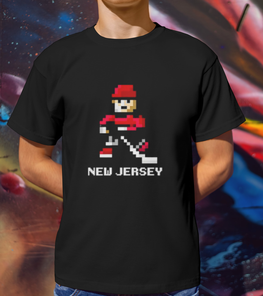 New Jersey Hockey Retro 8-Bit Pixel Art Player T-Shirt