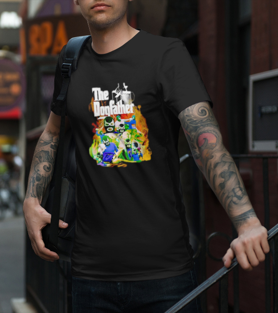 The Dogfather Powerfish Masked Characters In Colorful Scene T-Shirt