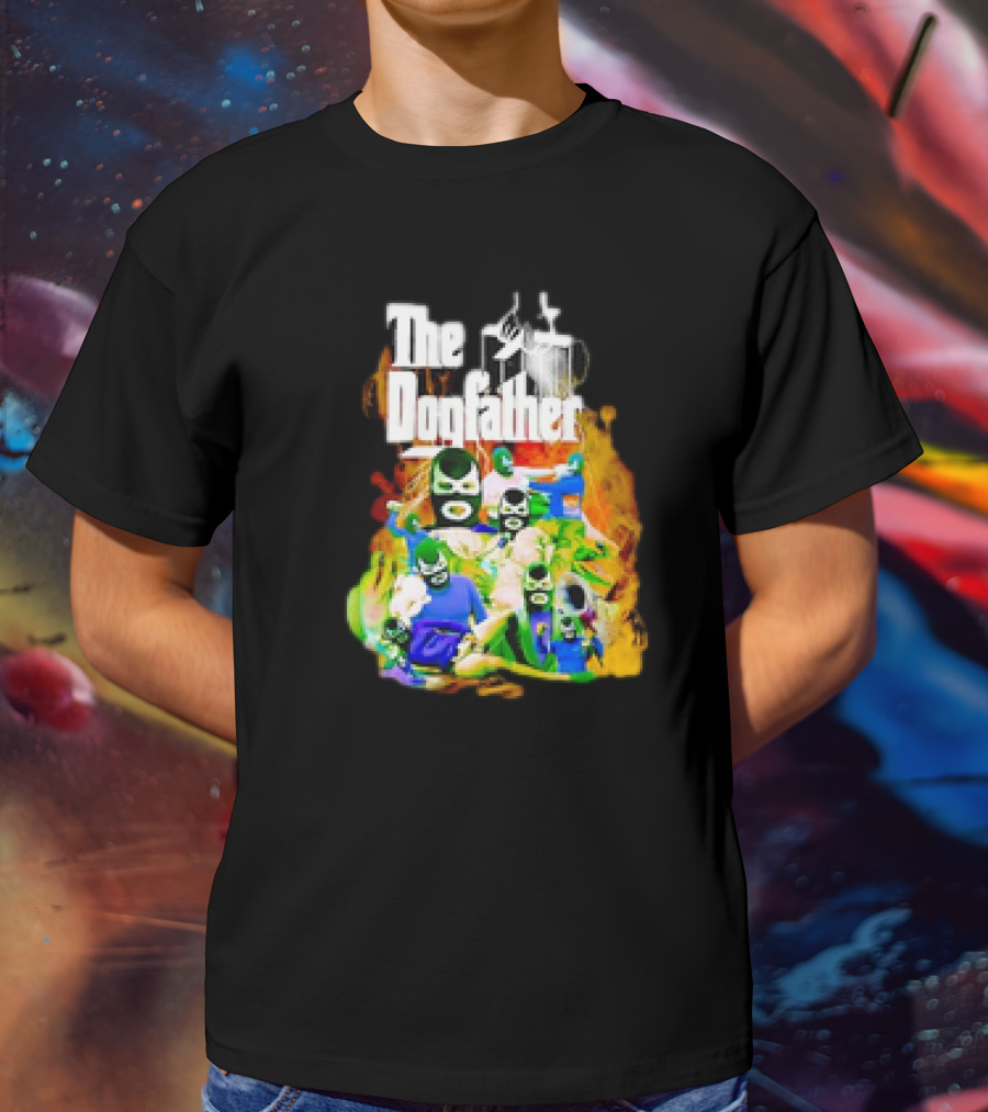 The Dogfather Powerfish Masked Characters In Colorful Scene T-Shirt