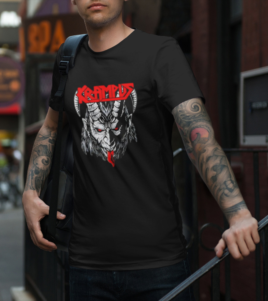 Scerry Krampus Christmas Krampus Horned Demon Face T-Shirt