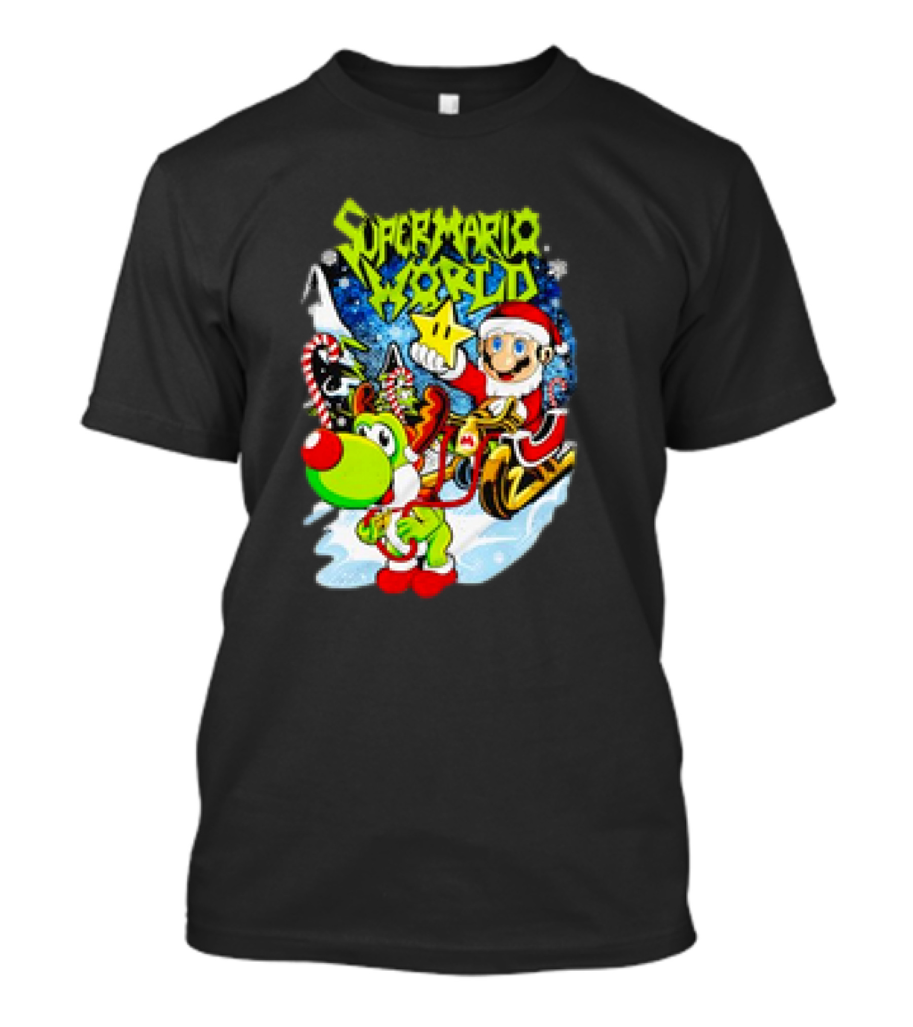 Super Mario World Santa Christmas Reindeer Sleigh Ride Scene T-Shirt
