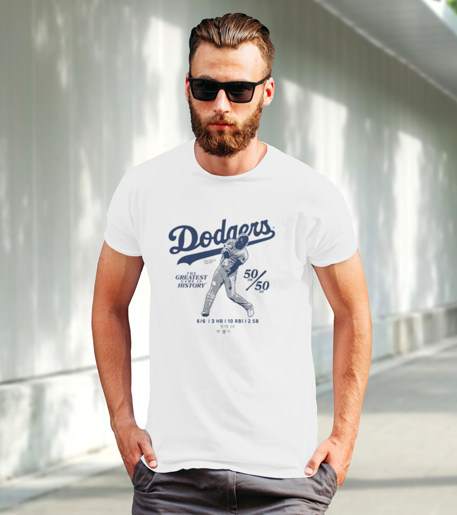 Dodgers The Greatest Game In History 50 HR 50 SB 6/6 3 HR 10 RBI 2 SB T-Shirt