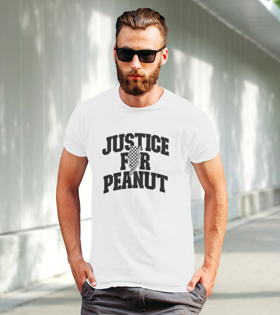Justice For Peanut Animals Protection Movement With Checkered Bolt T-Shirt