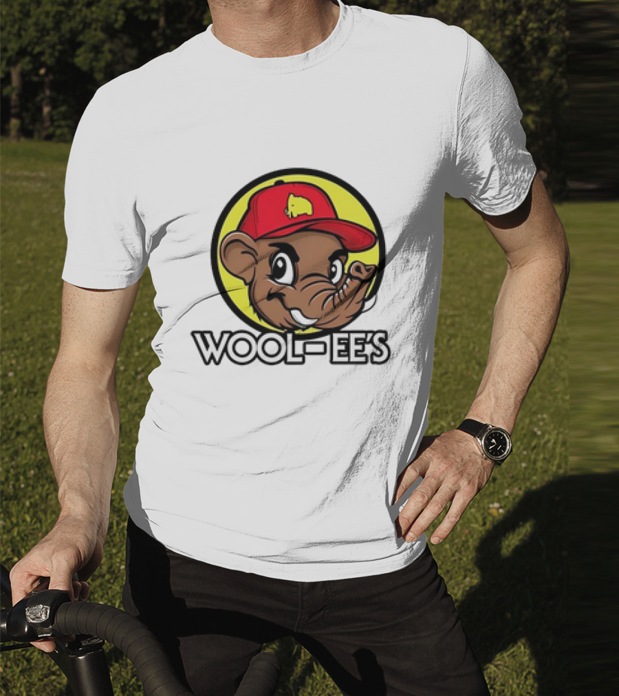 Wool-Ee’s Woolly Mammoth Cartoon Character In Red Cap With Yellow Background T-Shirt