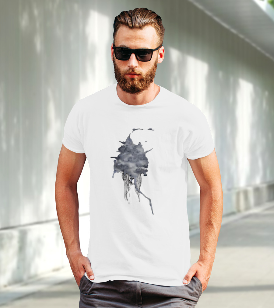 Clouded Classic Abstract Ink And Wash Sky Scene T-Shirt