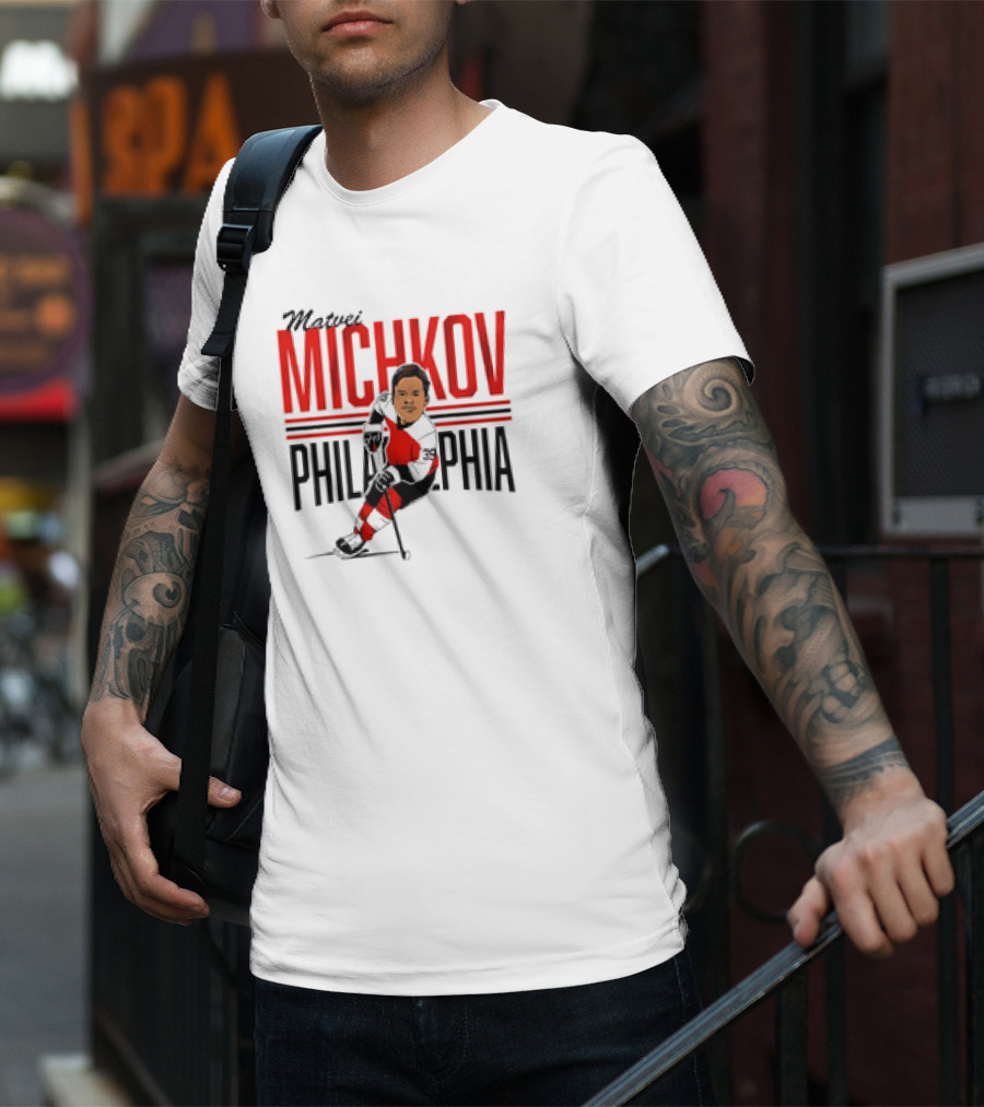 Matvei Michkov Philadelphia Center Ice NHLPA Hockey Caricature T-Shirt