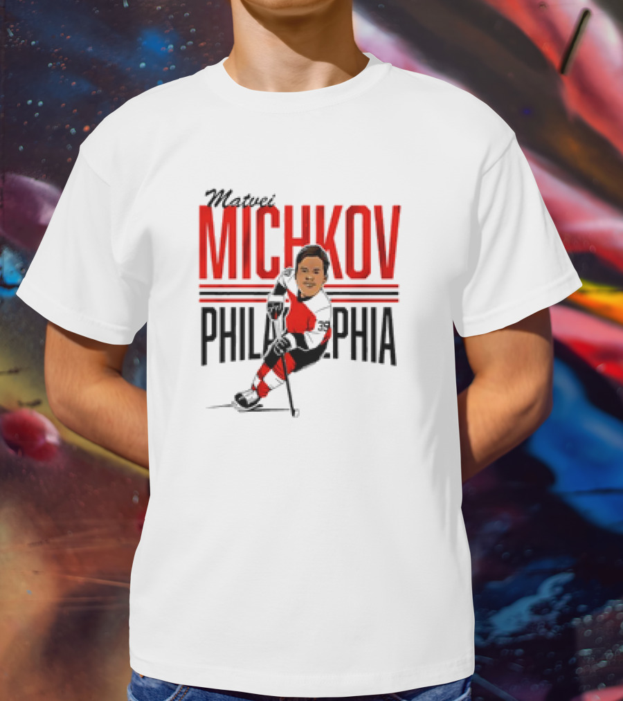 Matvei Michkov Philadelphia Center Ice NHLPA Hockey Caricature T-Shirt
