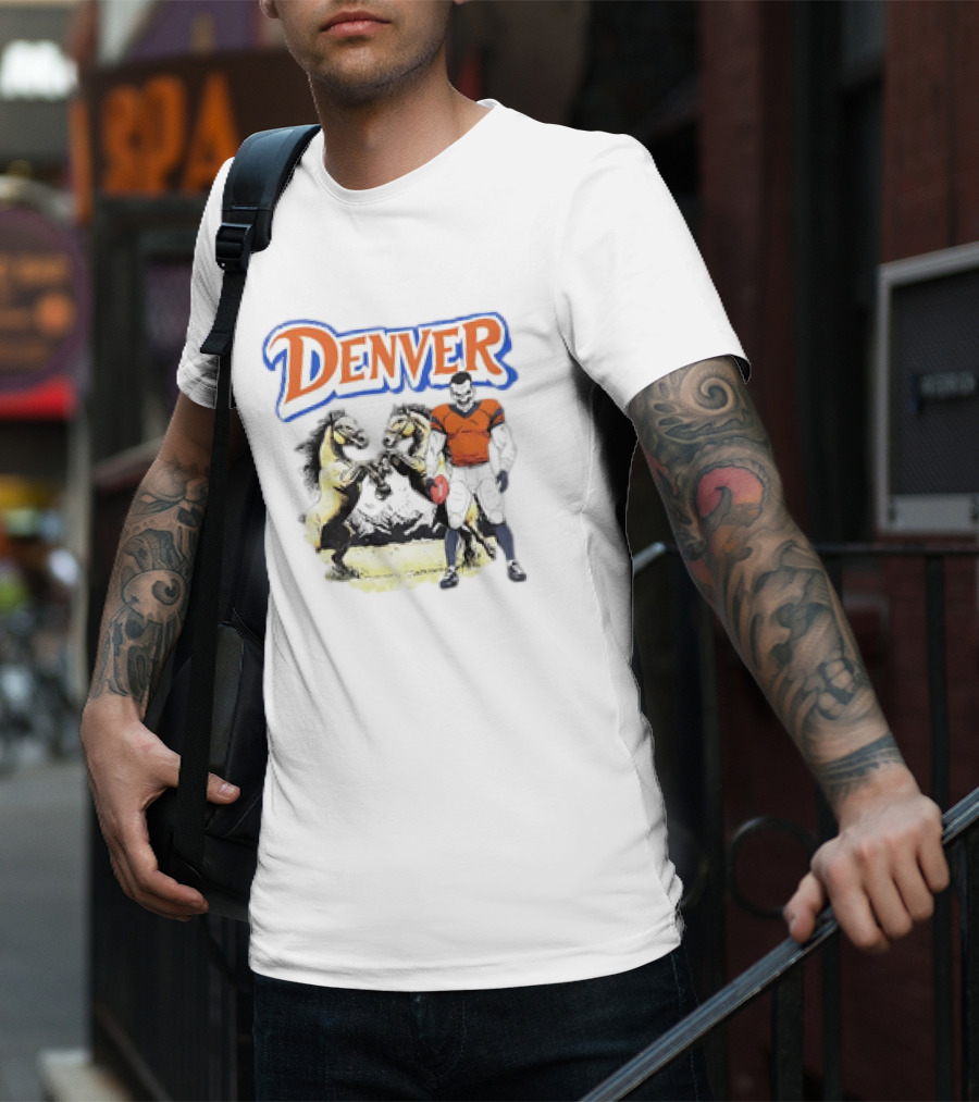 Denver Football American Team Sports Player With Horses T-Shirt