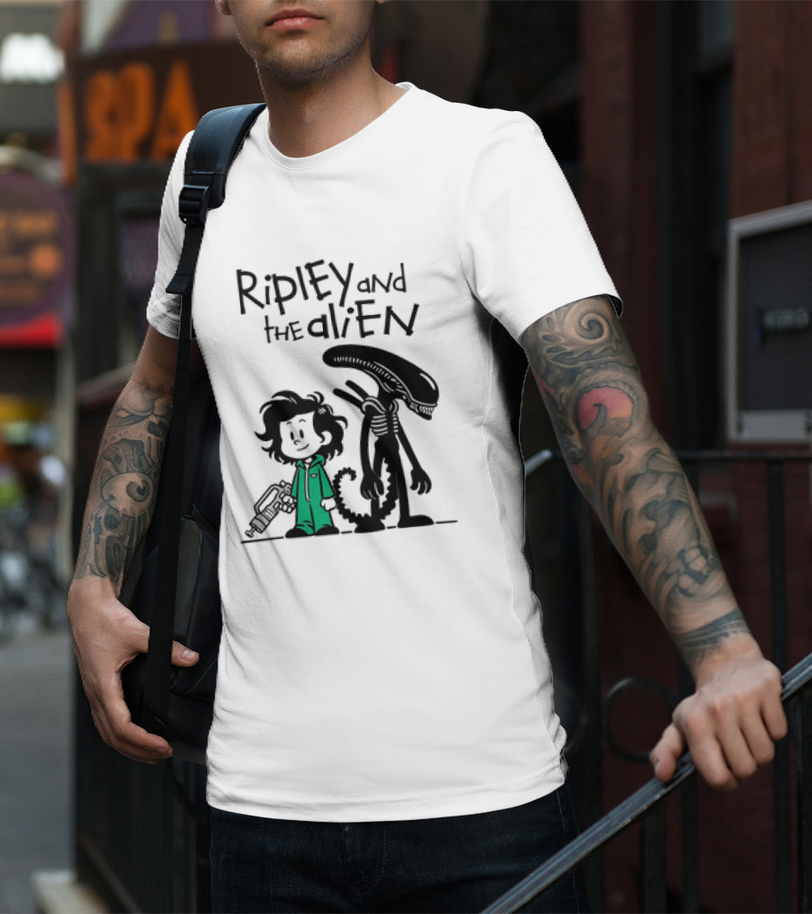 Ripley And The Alien Xenomorph Meets Calvin And Hobbes Mashup T-Shirt