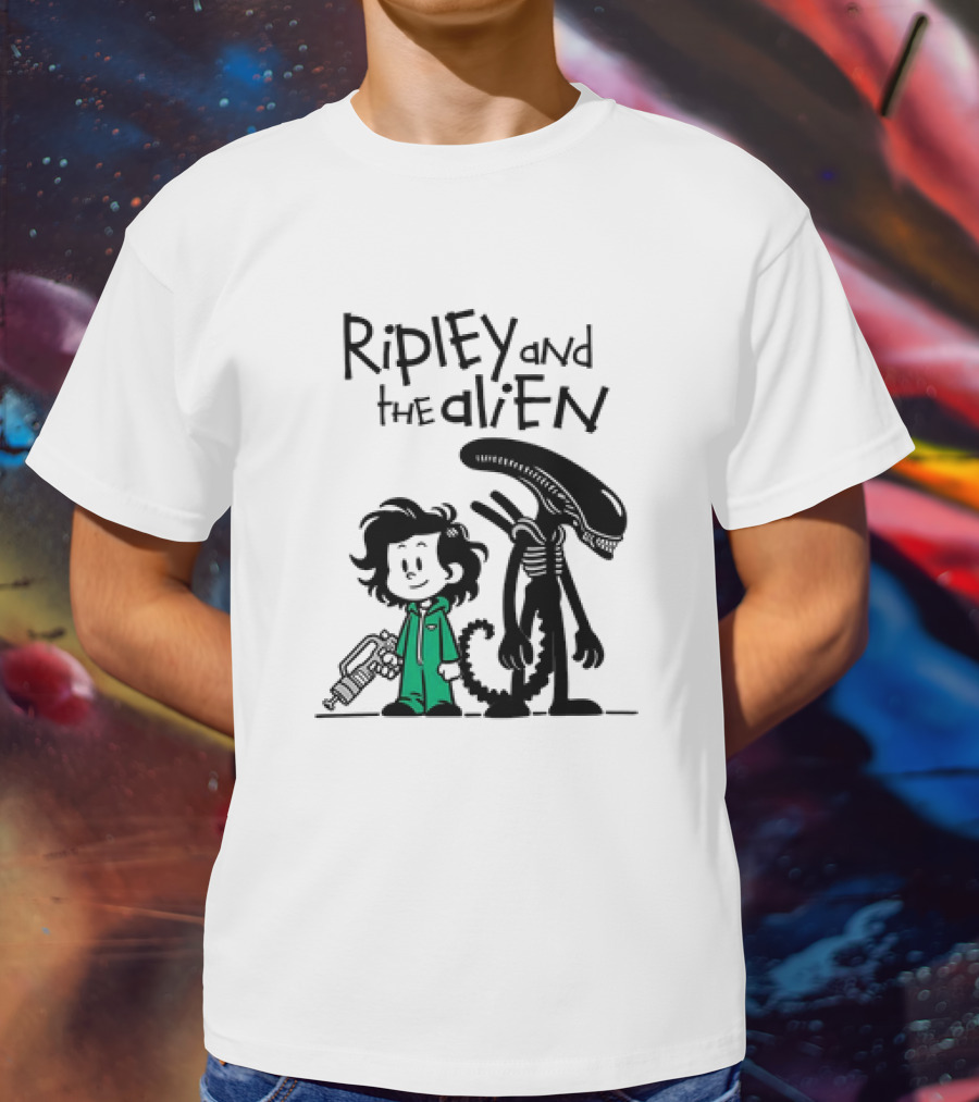 Ripley And The Alien Xenomorph Meets Calvin And Hobbes Mashup T-Shirt