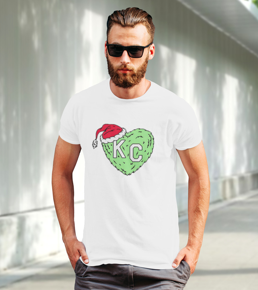 Grinch KC Heart Christmas Santa Hat T-Shirt