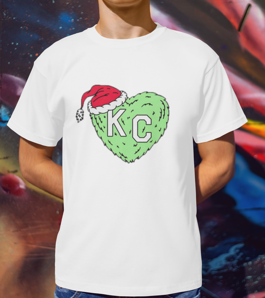 Grinch KC Heart Christmas Santa Hat T-Shirt