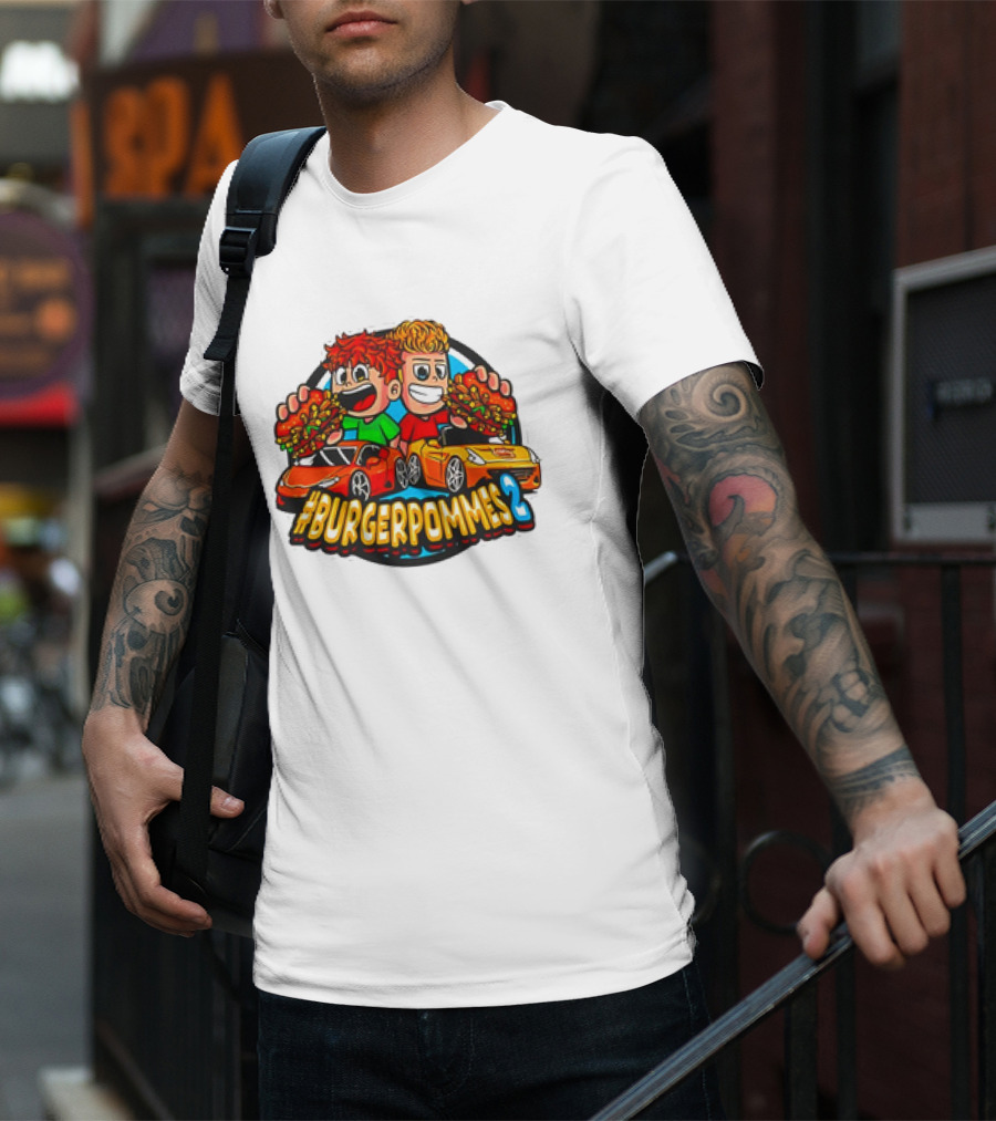 Burgerpommes 2 Cartoon Characters With Super Cars And Burgers T-Shirt
