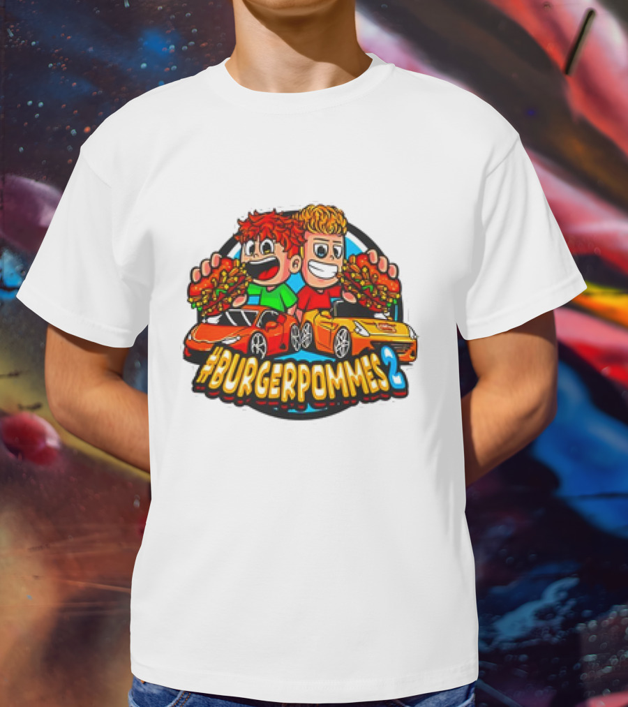 Burgerpommes 2 Cartoon Characters With Super Cars And Burgers T-Shirt
