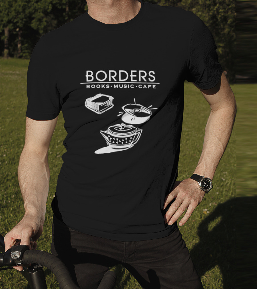 Borders Books Music Cafe Logo With Book, CD, And Teapot T-Shirt