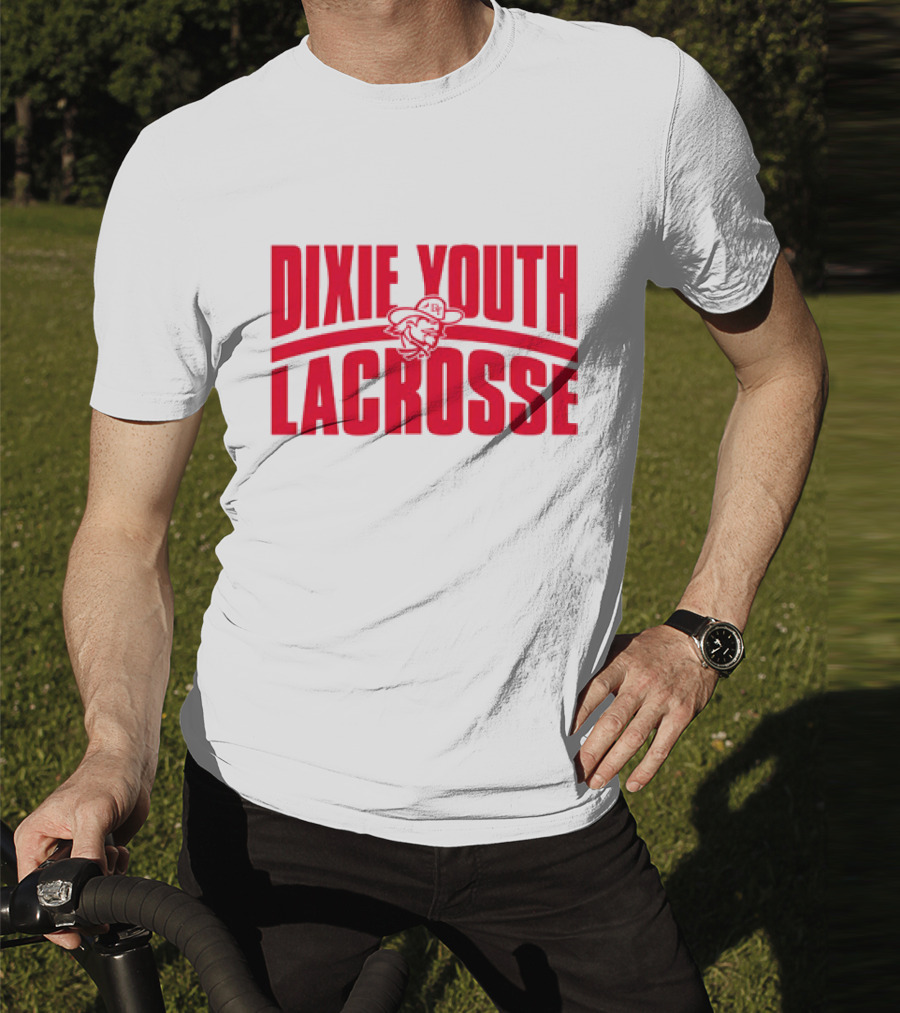 Dixie Youth Lacrosse Red Text Logo With Mascot Character T-Shirt