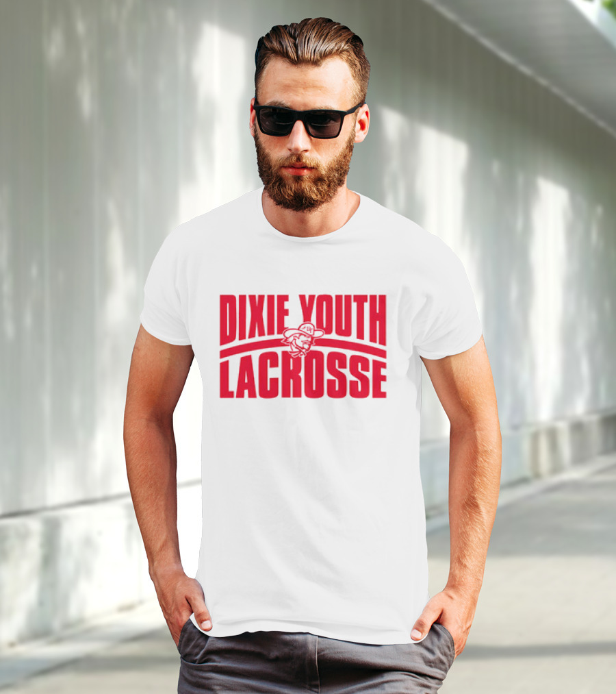 Dixie Youth Lacrosse Red Text Logo With Mascot Character T-Shirt