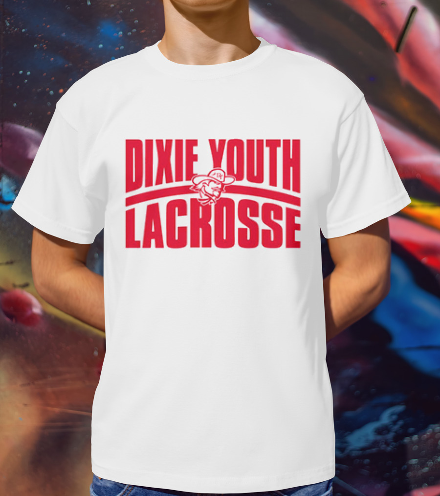 Dixie Youth Lacrosse Red Text Logo With Mascot Character T-Shirt