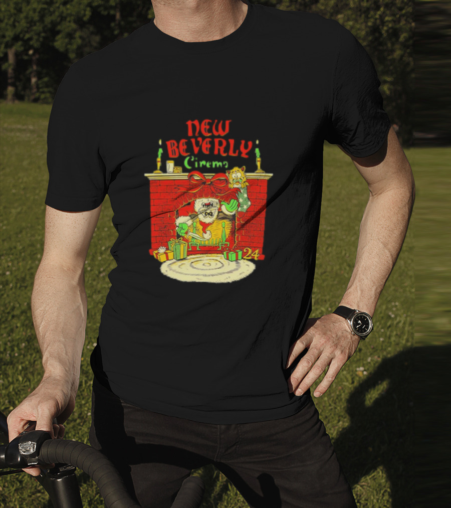 New Beverly Cinema Christmas Horror Santa Fireplace Scene T-Shirt