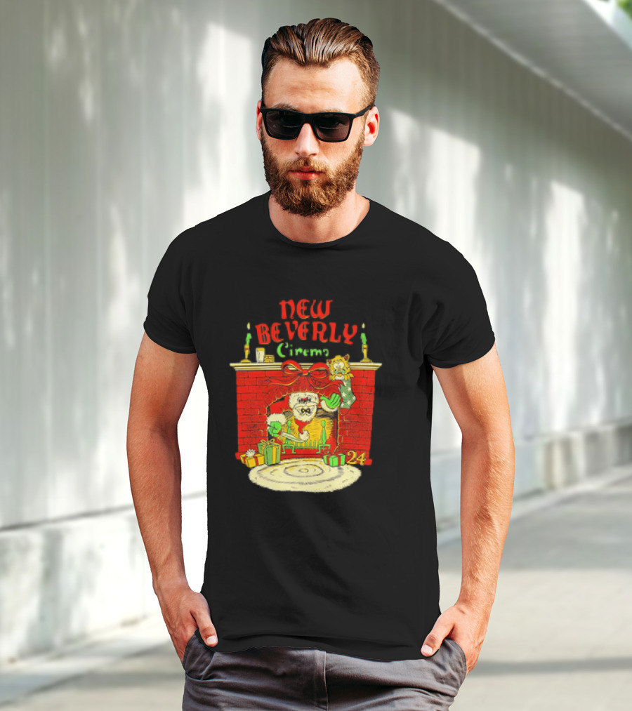 New Beverly Cinema Christmas Horror Santa Fireplace Scene T-Shirt