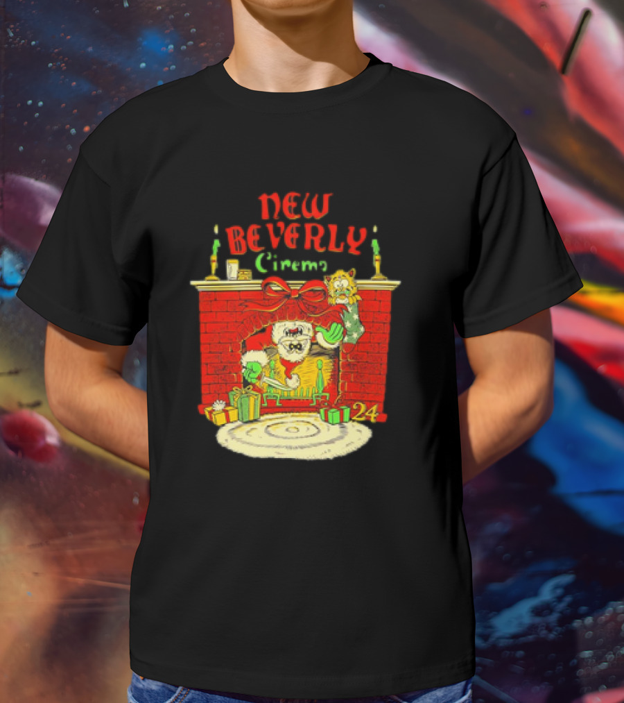 New Beverly Cinema Christmas Horror Santa Fireplace Scene T-Shirt