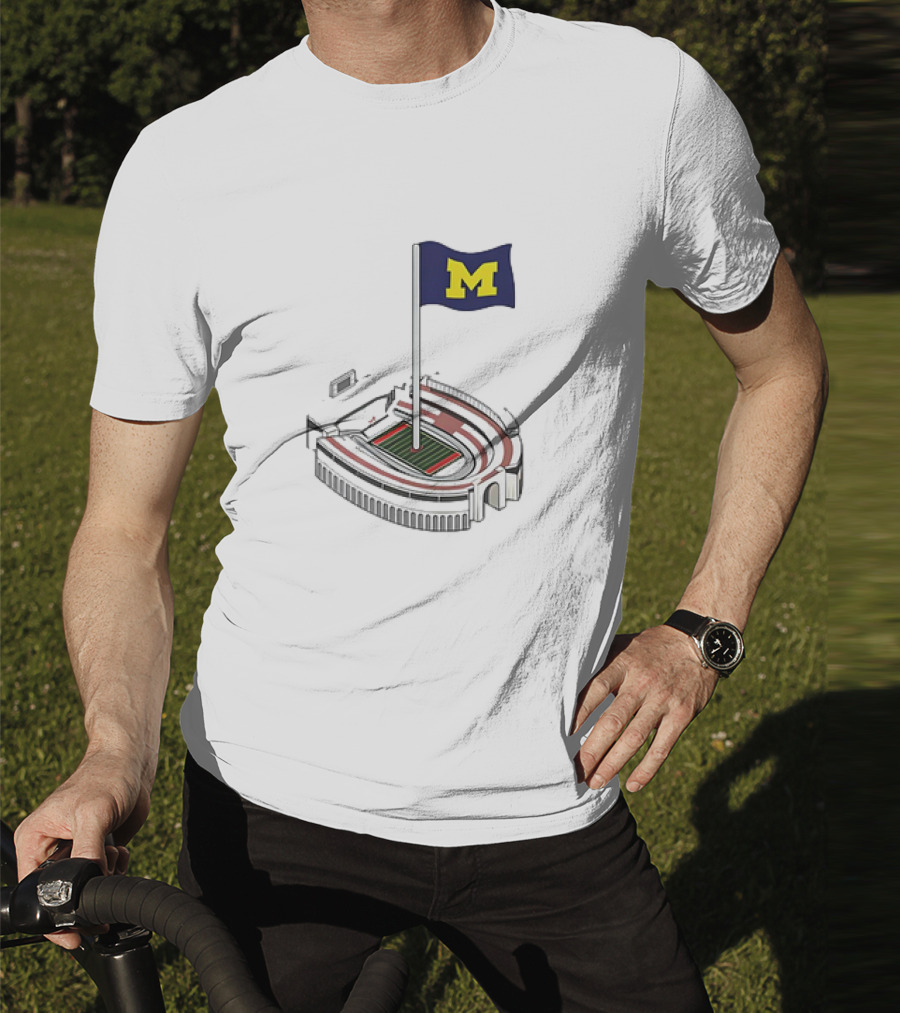 Michigan Wolverines M Flag Over Ohio Stadium The Shoe Iconic Rivalry T-Shirt