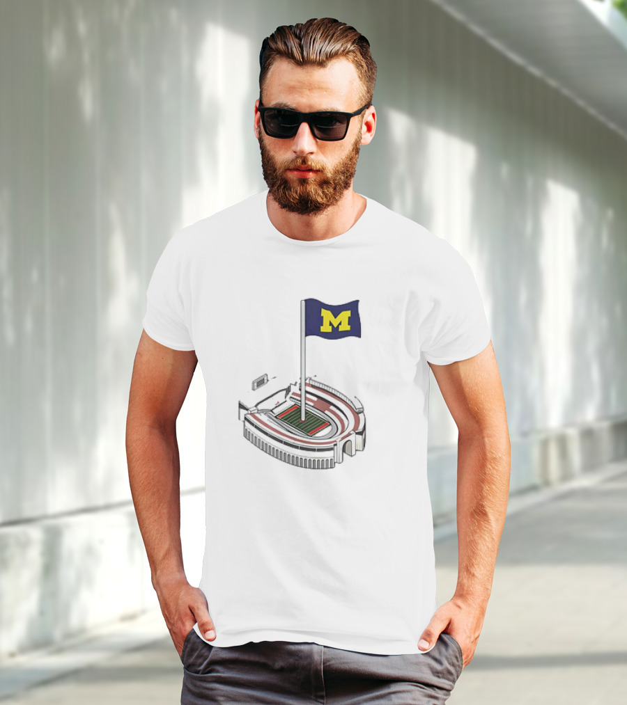 Michigan Wolverines M Flag Over Ohio Stadium The Shoe Iconic Rivalry T-Shirt