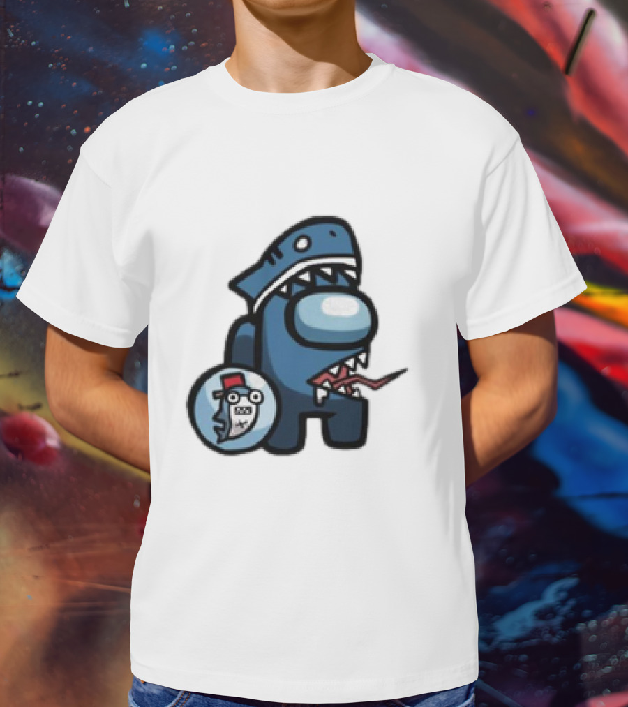 Gawr Gura Peeker Shark Hat Cute Shrimp Among Us Hololive Crossover T-Shirt