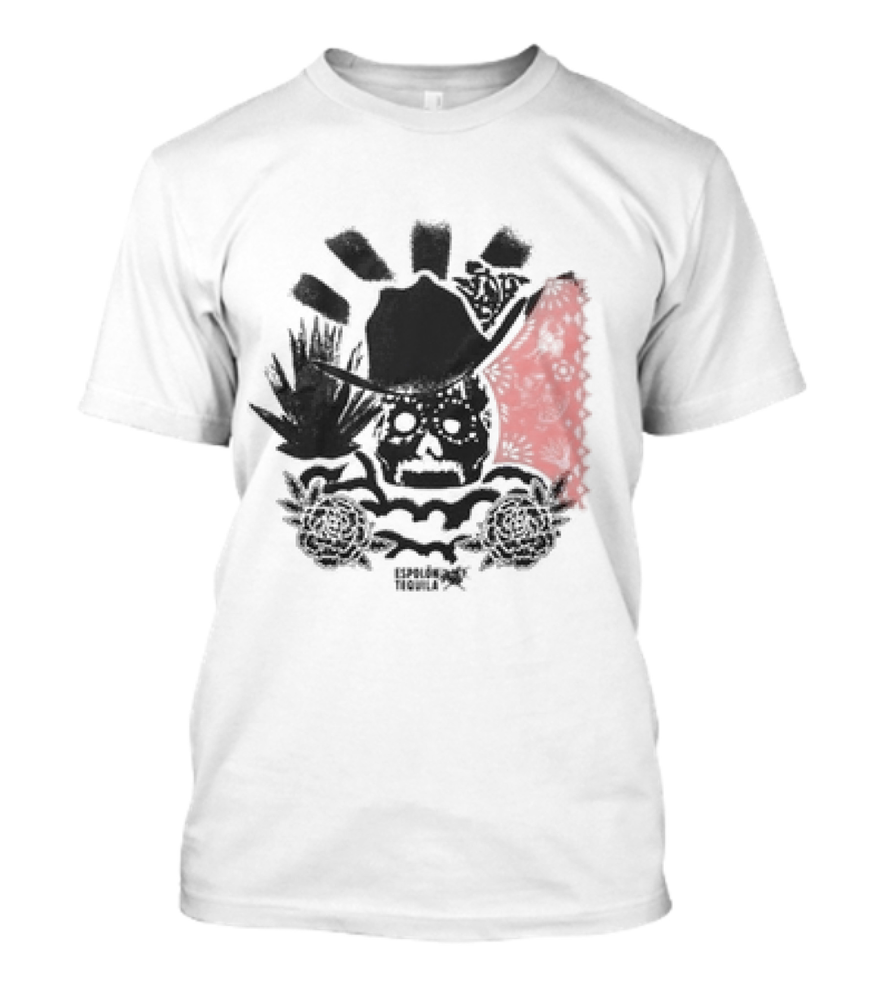 Los Espíritus Espolon Tequila Skull With Agave And Floral Elements T-Shirt