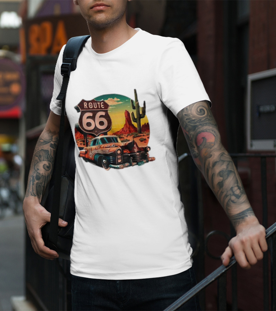 Route 66 Classic Car Desert Scene T-Shirt