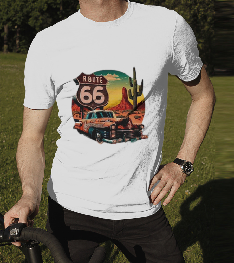 Route 66 Classic Car Desert Scene T-Shirt