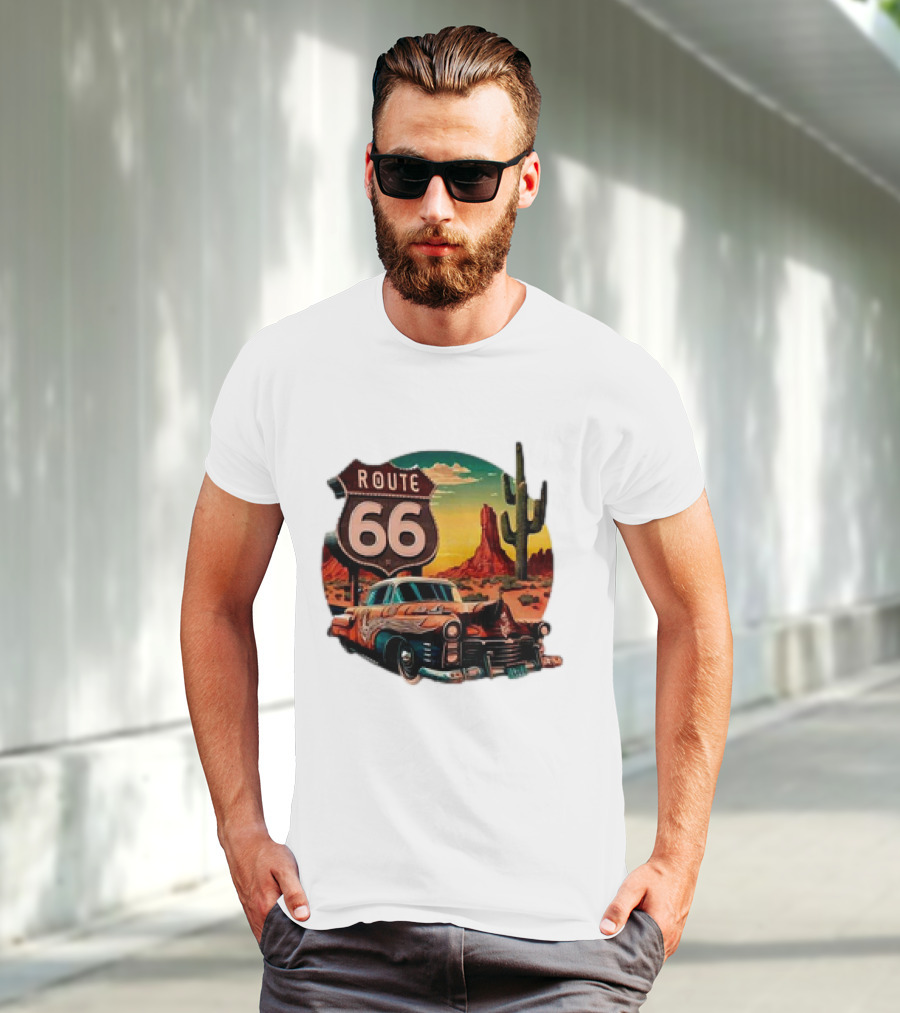 Route 66 Classic Car Desert Scene T-Shirt