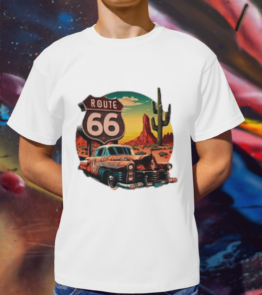 Route 66 Classic Car Desert Scene T-Shirt