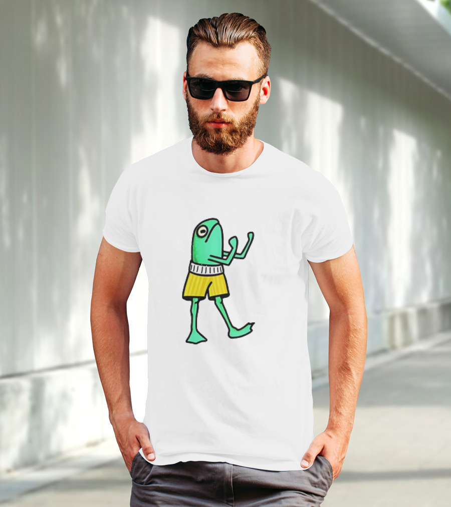Frog Wearing Boxing Pose In Yellow Shorts T-Shirt