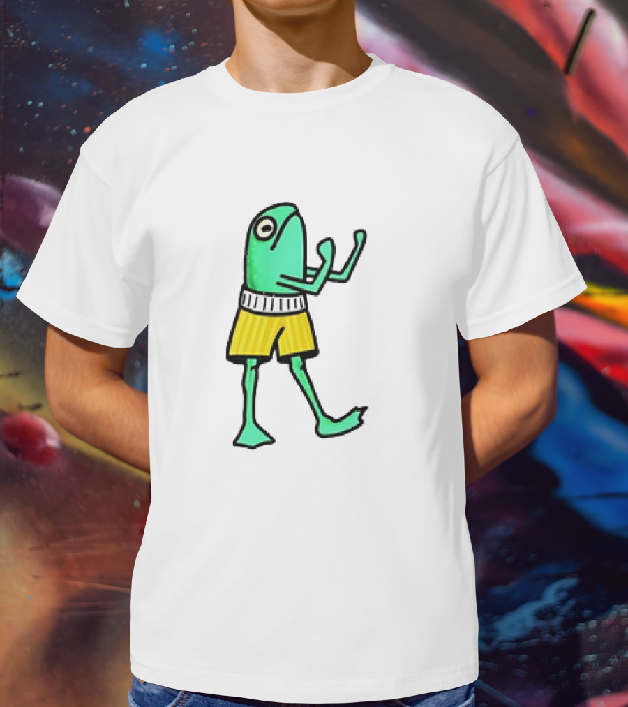 Frog Wearing Boxing Pose In Yellow Shorts T-Shirt