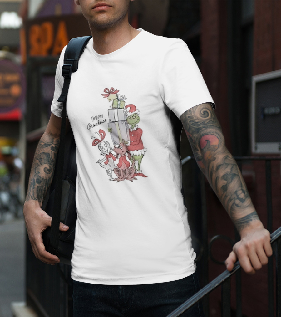 Merry Grinchmas Grinch With Max And Cindy Lou Who Holiday Cartoon T-Shirt