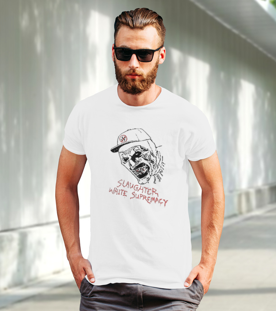 Slaughter White Supremacy Zombie Face Anti-Swastika Cap T-Shirt