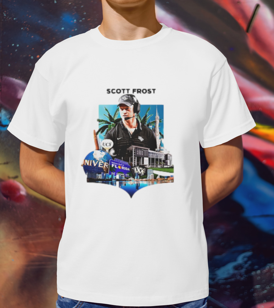 Scott Frost UCF Florida With University Campus And Palm Trees T-Shirt