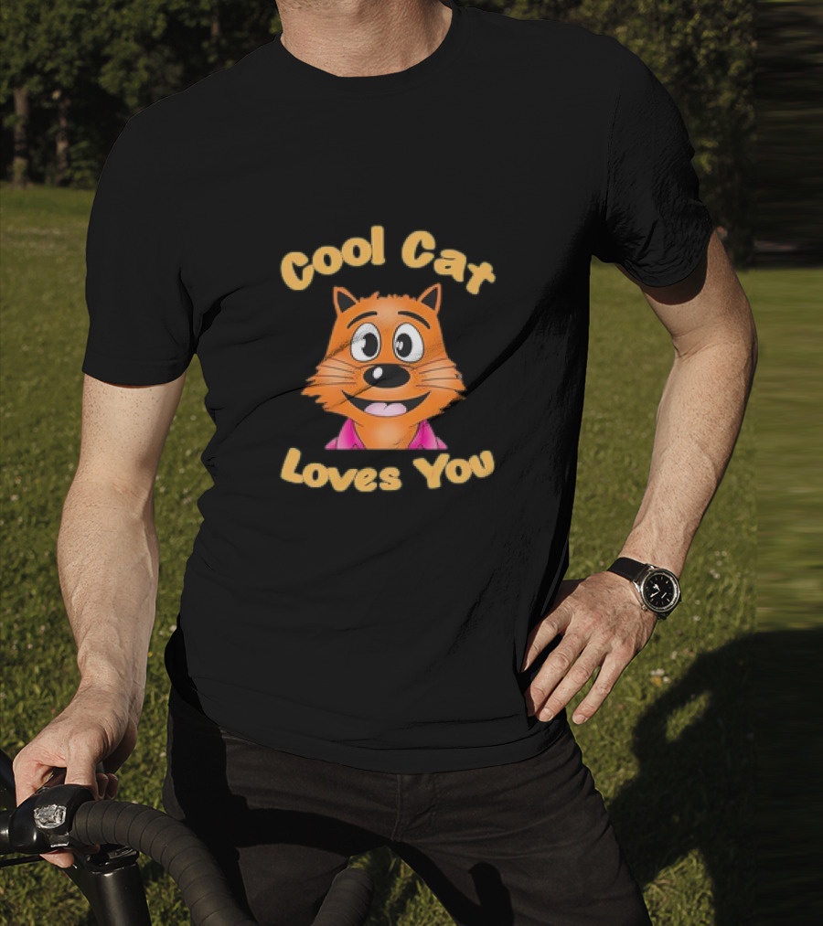 Cool Cat Loves You Smiling Orange Cartoon Face T-Shirt
