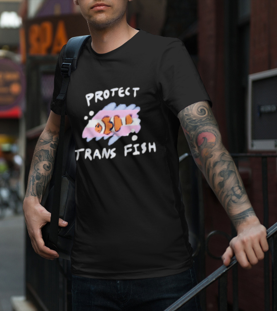 Protect Trans Fish Clownfish With Transgender Flag Colors T-Shirt